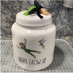 NWT Rae Dunn x Disney Peter Pan “Never Grow Up” Ceramic Canister